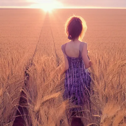 Prompt: a girl walking in a wheat field, sunlight, photography, realistic, high quality,