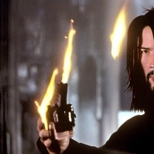 Prompt: keanu reeves is neo from the matrix is batman in batman the dark knight suite, holding a piece of glowing kryptonite