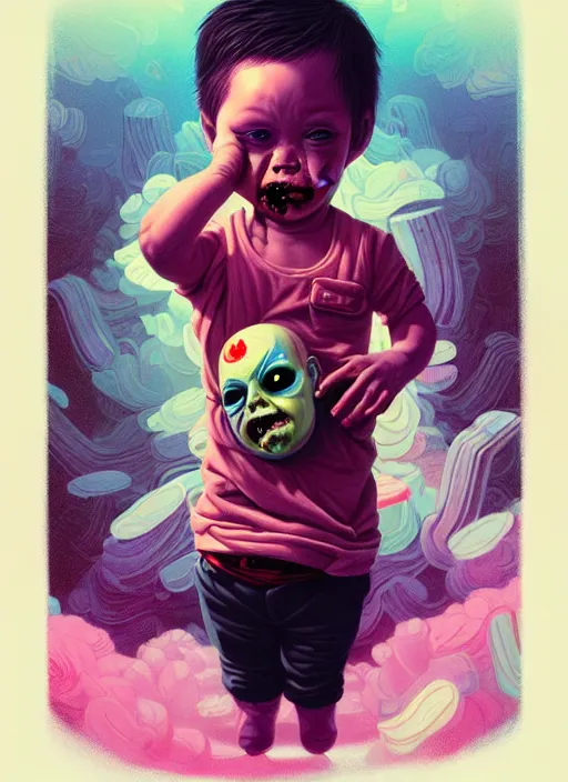 Image similar to a baby zombie in a pocket, tristan eaton, victo ngai, artgerm, rhads, ross draws