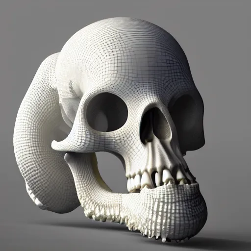 Prompt: hyper realistic 3 d render of ornately carved rococo human skull octopus hybrid, detailed scrimshaw pattern of occult symbols, tentacles, octane render 4 k, bone and ivory, waxy