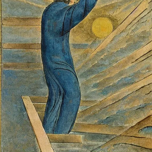 Prompt: george costanza walking up jacob's ladder by william blake