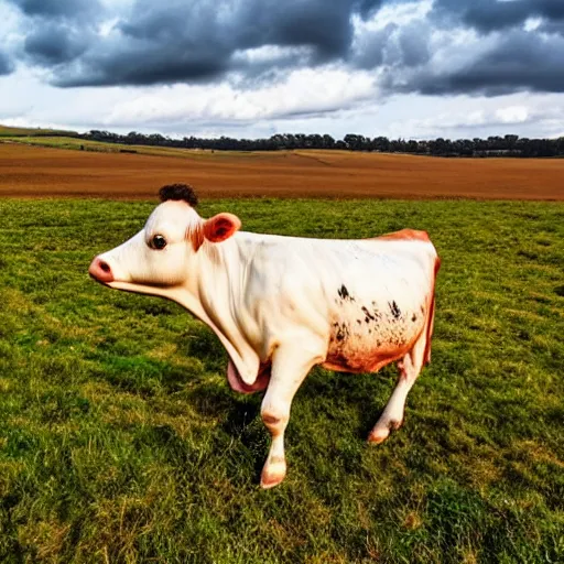 Image similar to cow running from a cage to a countryside