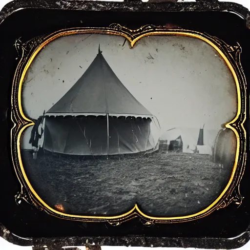 Prompt: tintype photo, underwater, circus tent on fire