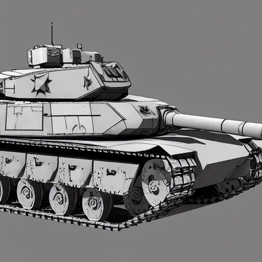 Image similar to main battle tank blueprint scuffed top down side view