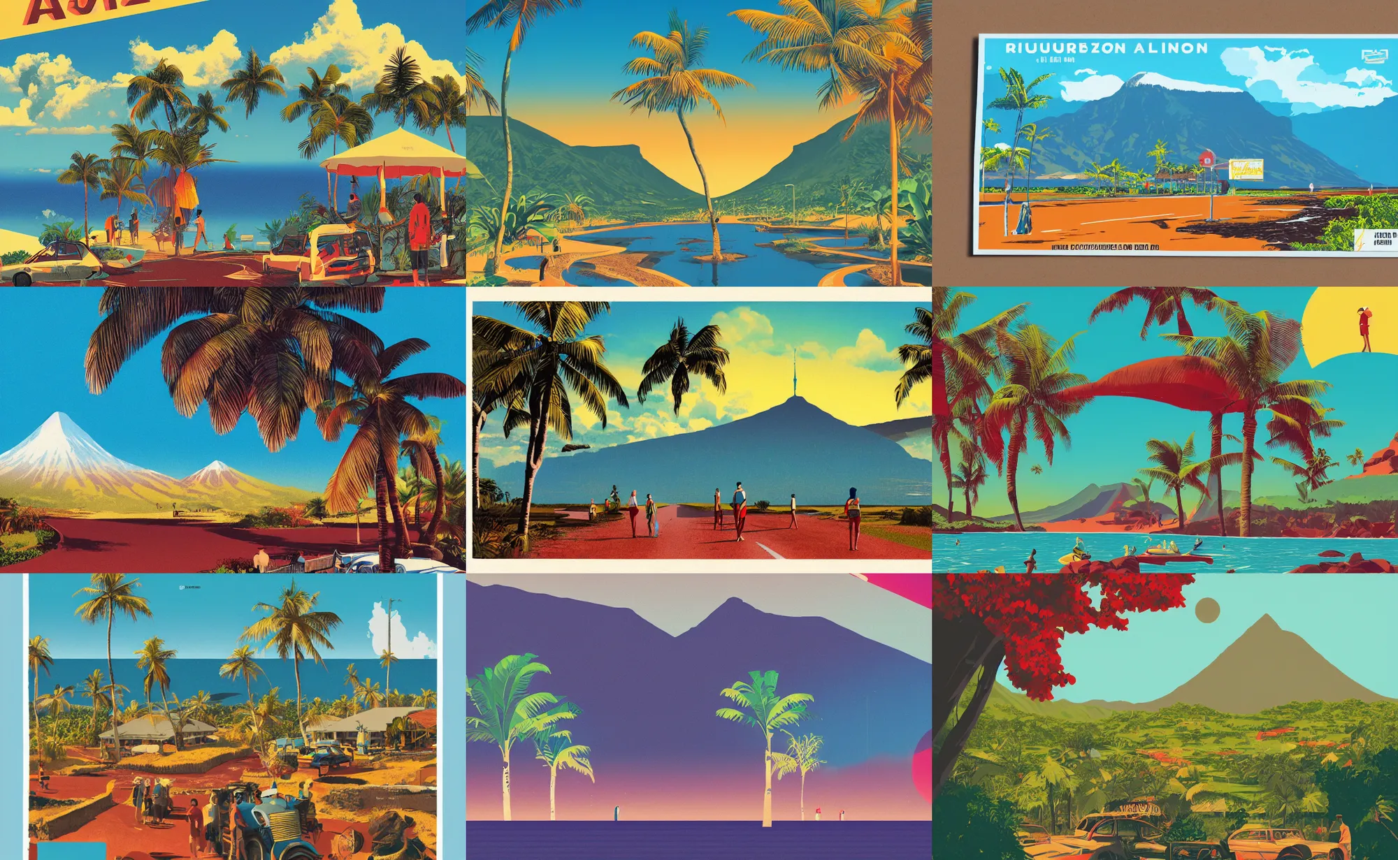 Prompt: Reunion Island vintage postcard by James Gilleard,trending on artstation