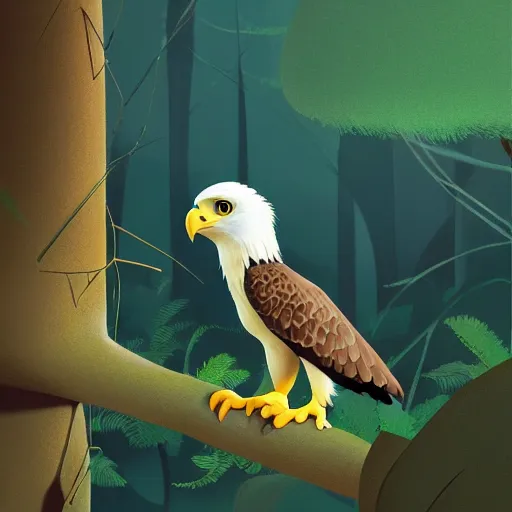 Image similar to national geographic illustration a young little eagle in the jungle by goro fujita, painting by goro fujita, sharp focus, highly detailed, artstation