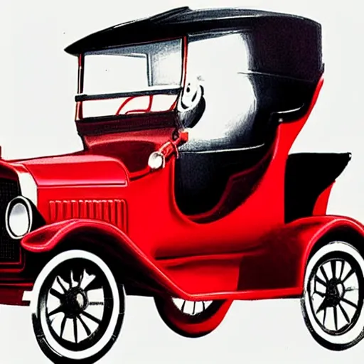 Prompt: Archie Andrews driving a red Ford Model T, realistic photo, detailed