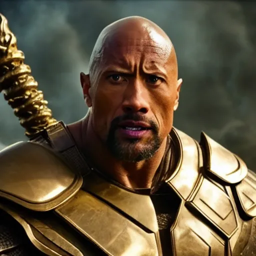 Prompt: film still of Dwayne Johnson playing Heimdall in Thor, 4k