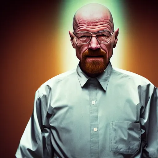 Prompt: Walter White dancing with a creepy grin, award-winning photography 4k