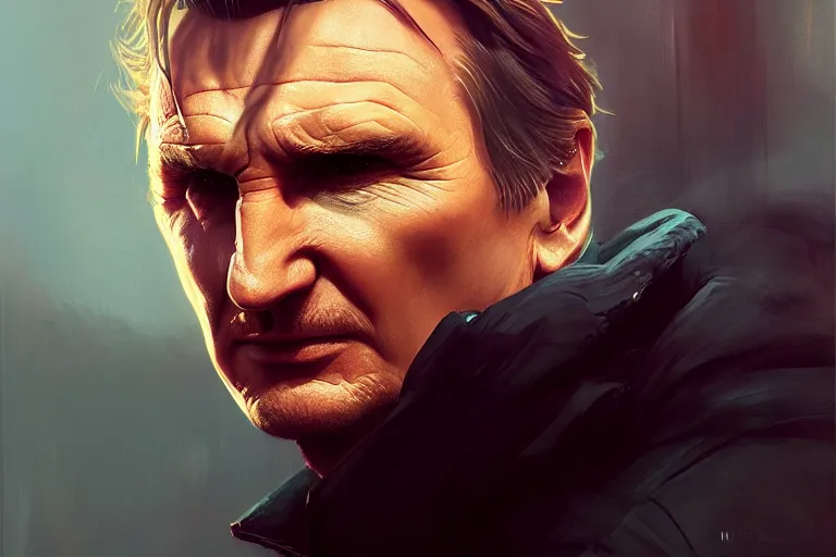 Image similar to portrait of an angry liam neeson, upset at a mcdonalds drive thru, charlie bowater, artgerm, ilya kuvshinov, krenz cushart, ruan jia, realism, ultra detailed, 8 k resolution