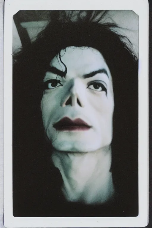 Image similar to polaroid still of pale sleeping michael jackson inside a coffin, portrait, 4k