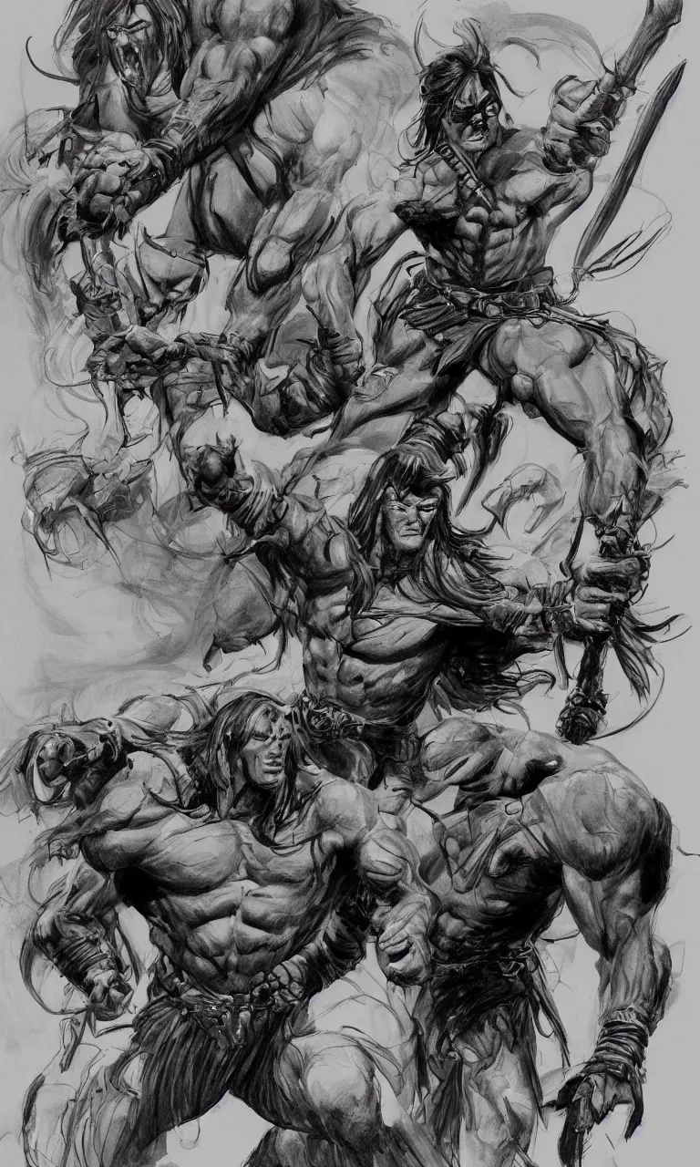 Image similar to digital detailed pianting drawing of conan by simon bisley and john buscema, unreal engine 5