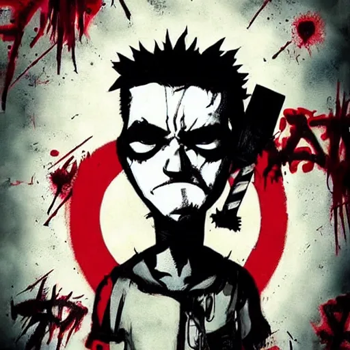 Prompt: Deadpool, zombie, creative design, character design, portrait, graffiti, by ashley wood and jamie hewlett