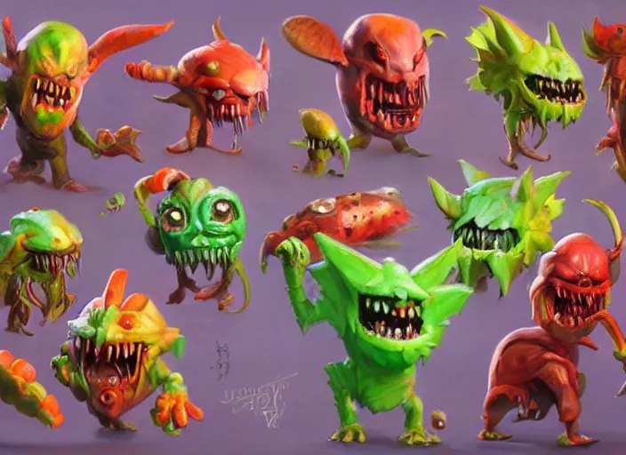 Image similar to concept art of candy monsters, oil painting by Jama Jurabaev, extremely detailed, brush hard, artstation, for AAA game, high quality