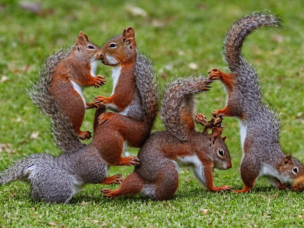 Image similar to two squirrels wrestling in our yard this morning, photograph