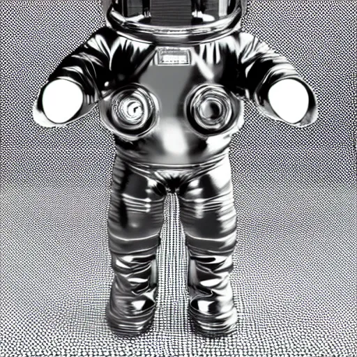 Prompt: 3 d model of a disco astronaut dancer against a black background, big boots, super mega oversized helmet, lots of little greebles