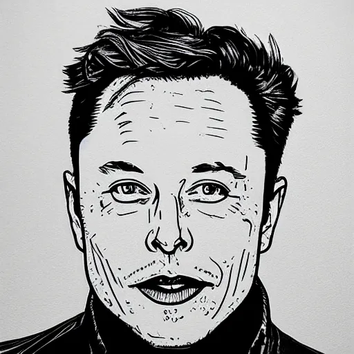Prompt: elon musk, line drawing, background is a rocket