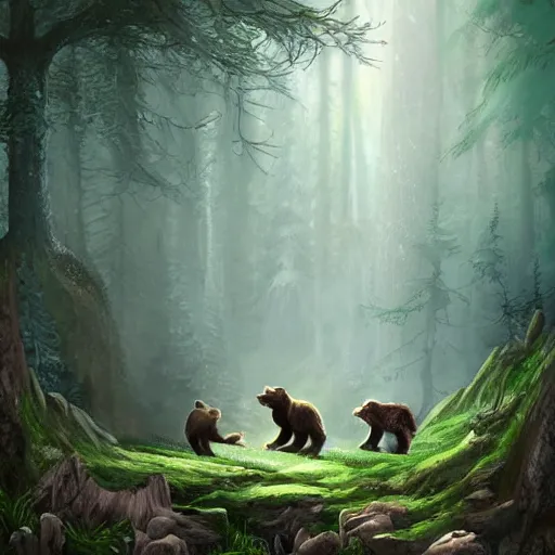 Image similar to elven druid summoning bears in the forest, d & d inspired, trending on artstation, ultra fine detailed, hyper detailed, hd, concept art, digital painting