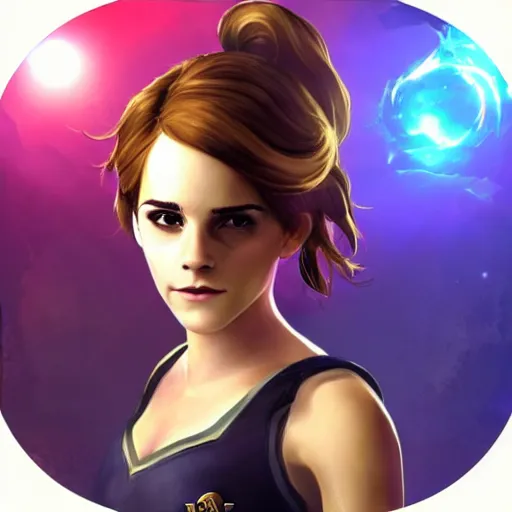 Image similar to Emma Watson as a character in the game League of Legends, with a background based on the game League of Legends, detailed face, old 3d graphics