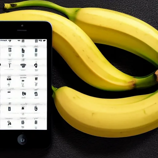 Prompt: a new cell phone the shape of banana with ios 1 6