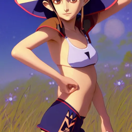 Image similar to beautiful boyish natalie portman alluring gravure model in majora's mask, wearing wooden mask and baseball cap and leotard, street wear with subtle mayan patterns, aztec bathing suit, gapmoe yandere grimdark, trending on pixiv fanbox, painted by greg rutkowski makoto shinkai takashi takeuchi studio ghibli, akihiko yoshida