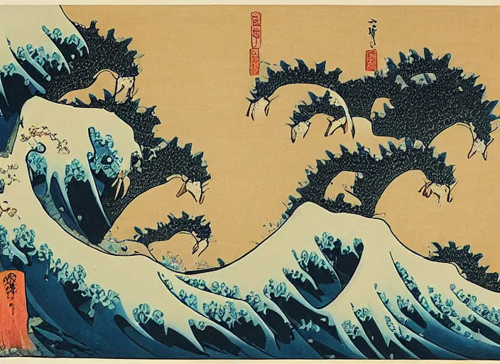 Image similar to katsushika hokusai art with birds