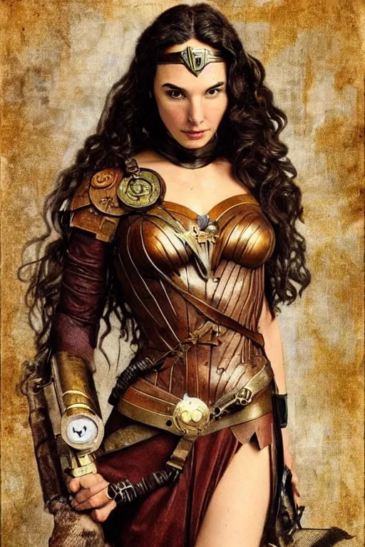 Image similar to highly detailed steampunk gal gadot, leonardo da vinci