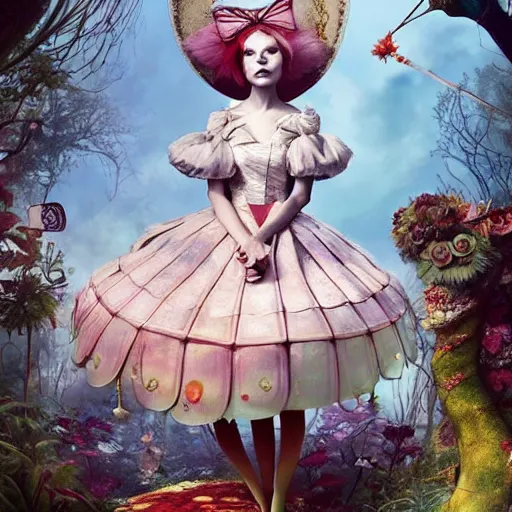 Prompt: alice in wonderland, by ray caesar and vincent callebaut and sandra chevrier, trending on artstation hq, deviantart, pinterest, 4 k uhd image