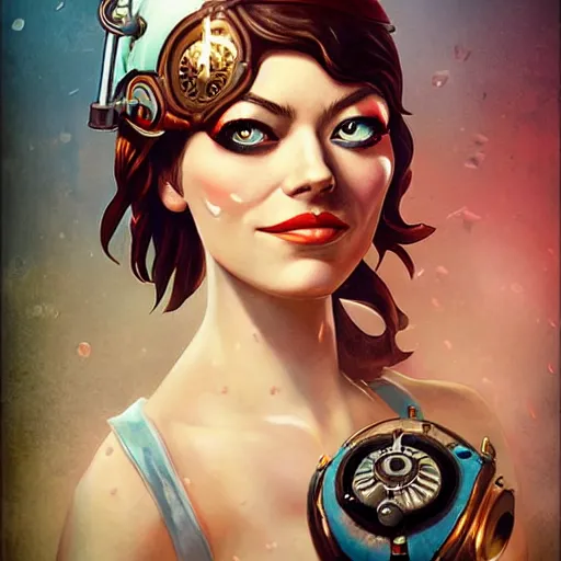 Image similar to lofi underwater bioshock steampunk pirate portrait of emma stone, pixar style, by tristan eaton stanley artgerm and tom bagshaw.