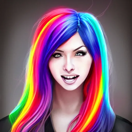 Prompt: woman with rainbow hair smiling, by artgerm
