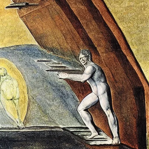 Image similar to george costanza walking up jacob's ladder by william blake