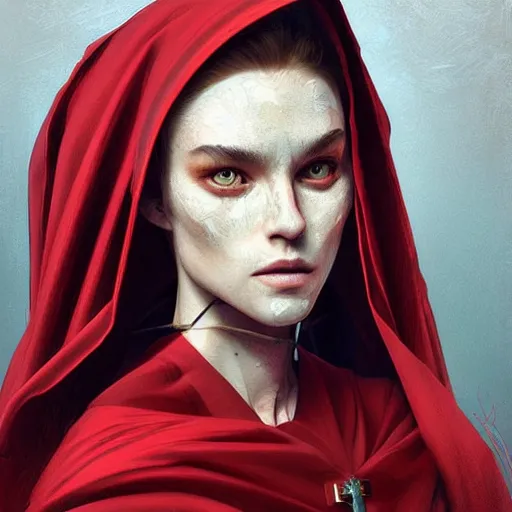 Image similar to portrait of a dystopian cute caracal wearing an outfit inspired by the handmaid ’ s tale ( 2 0 1 7 ), intricate, headshot, highly detailed, digital painting, artstation, concept art, sharp focus, cinematic lighting, digital painting, art by artgerm and greg rutkowski, alphonse mucha, cgsociety