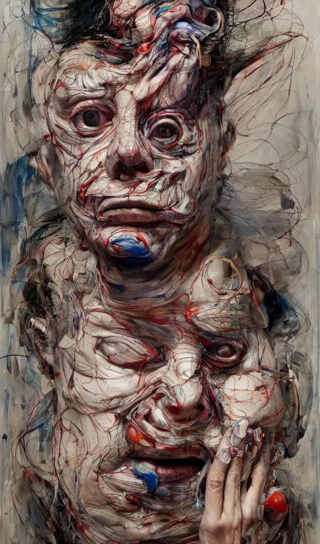 Image similar to there is ugliness in beauty, but there is beauty in ugliness. expressive sadness and fear. full body by jenny saville, scifi, neo - gothic, intricate, rich deep colors. part by james jean, part by adrian ghenie and gerhard richter.