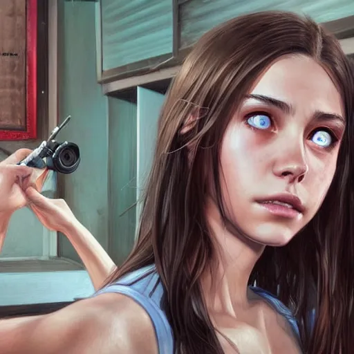 Prompt: portrait of a brunette thin teenager girl with blue eyes in gta 5, light stubble with red shirt, inside modern school ,digital art,photorealistoc,art by greg rutkowski,hyperdetailed,western comic style,comic,comic style,sharp lineart,professional lighting,deviantart,artstation,trevor henderson,rossdtaws,cinematic,dramatic