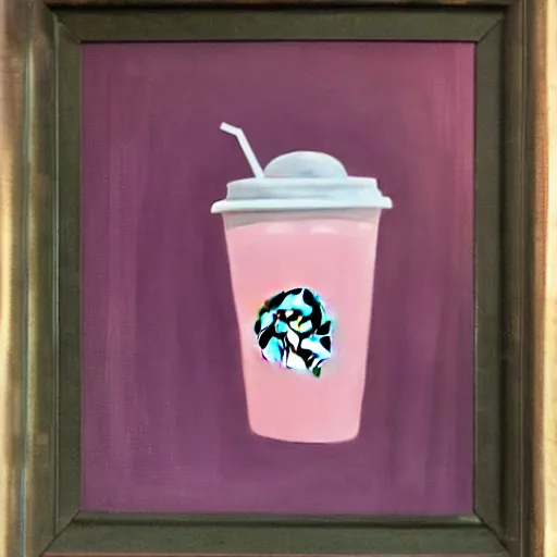 Prompt: starbucks pink drink, andy samburg, disney world, oil painting, highly detailed