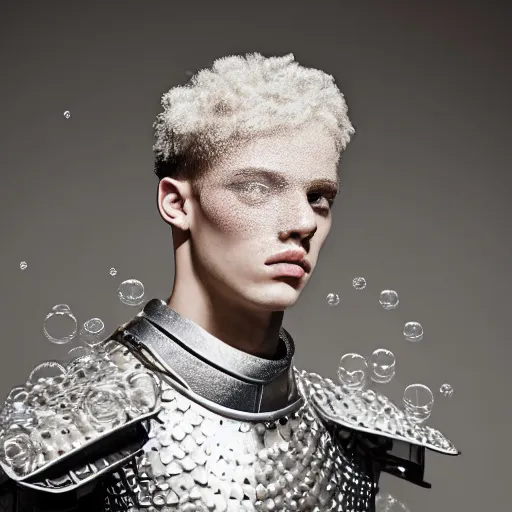 Prompt: a portrait of a beautiful young male wearing an alexander mcqueen armor made of soap bubbles , photographed by andrew thomas huang, artistic