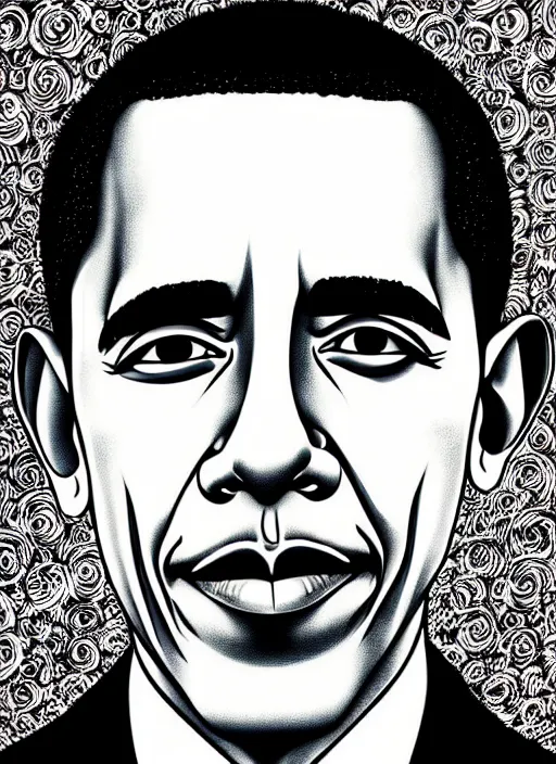 Image similar to portrait of barack obama, intricate, highly detailed, illustration, art by junji ito, junji ito