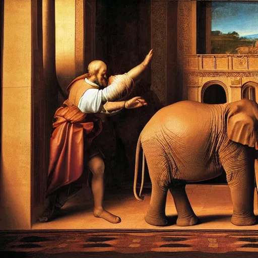 Prompt: elephant in the room, renaissance painting