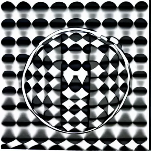 Prompt: optical illusion image, circles, squares, lines, black and white, illusion, hidden message, subliminal, secret shape, hidden shape, message, illusion, visuals