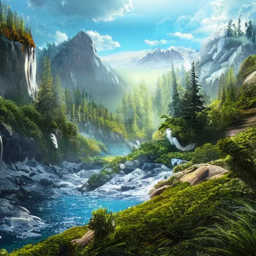 Image similar to A realistic beautiful natural landscape, 4k resolution, hyper detailed