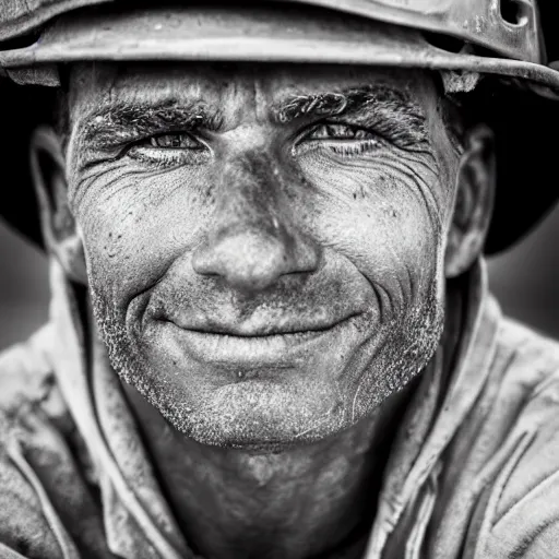 Prompt: close up face male portrait of a coal miner who just finished is last shift. black and white