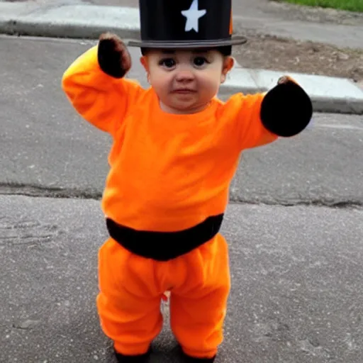 Image similar to cute baby chick dressed as an inmate