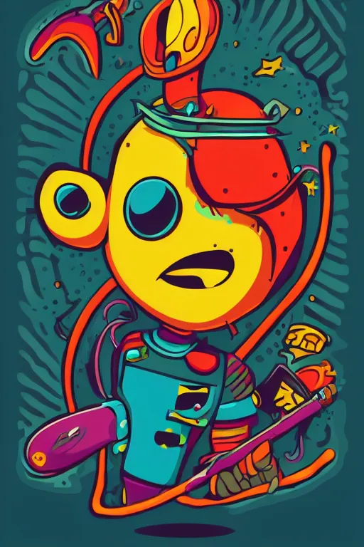 Image similar to rockstar alien, art by brian miller, sticker, colorful, illustration, highly detailed, simple, smooth and clean vector curves, no jagged lines, vector art, smooth