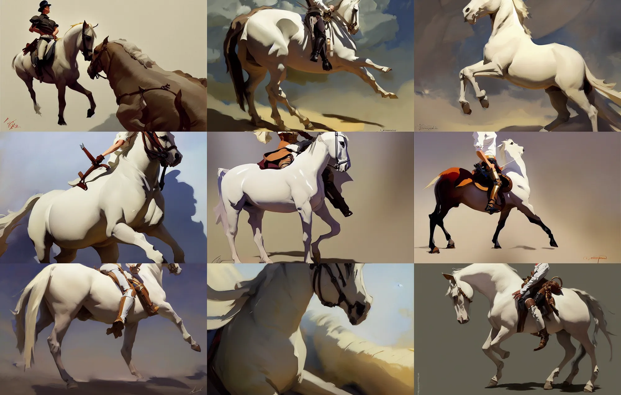 Image similar to cloth fabric white horse jodhpurs side view greg manchess painting by sargent and leyendecker, studio ghibli, fantasy, medium shot, asymmetrical, intricate, elegant, matte painting, illustration, hearthstone, by greg rutkowski, by greg tocchini, by james gilleard, by joe fenton