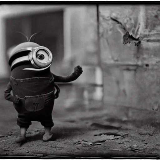 Image similar to old creepy black and white photograph of a minion