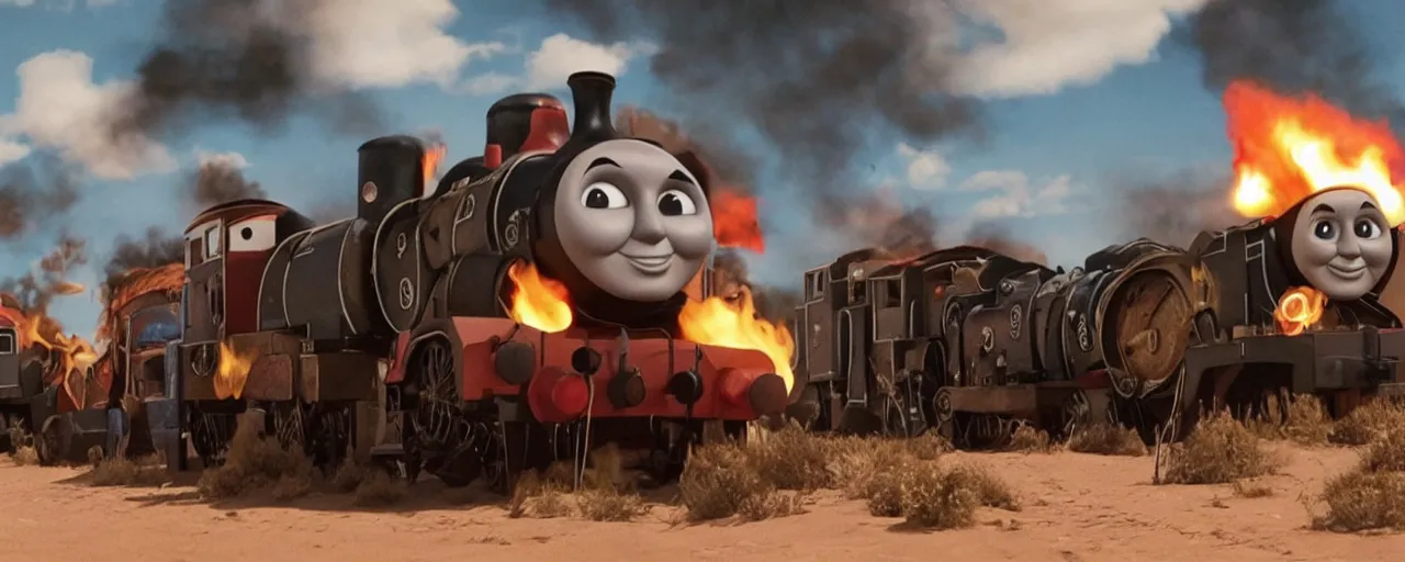 Image similar to Thomas the Tank Engine with fire in MAD MAX: FURY ROAD