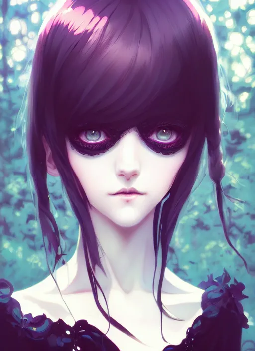 Image similar to portrait of beautiful gothic girl, cute face, intricate, highly detailed, digital painting, official media, anime key visual, concept art, rich vivid colors, ambient lighting, sharp focus, illustration, art by wlop and ilya kuvshinov and makoto shinkai and range murata
