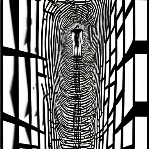 Prompt: a huge bright maze of many doorways and lots of stairs, artstation, Junji Ito, epic composition