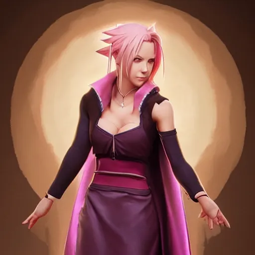 Image similar to sakura haruno in a prom dress, cg animation, riot entertainment, arcane, realistic, character select portrait, by artgerm, greg rutkowski, alphonse mucha, 3 d