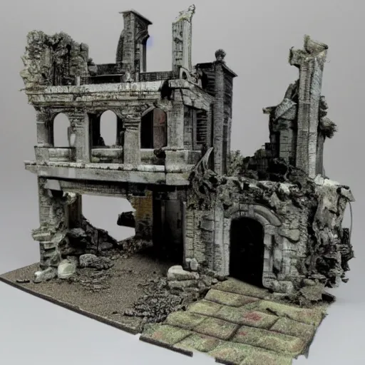 Image similar to fantasy town, barricaded! streets, night watch, ( ( ruins ) )